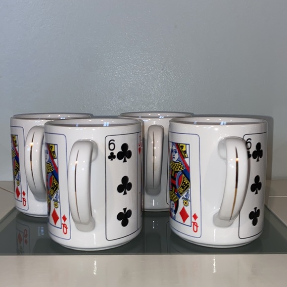 Vintage 4 PC Set Playing Card Ceramic Mugs-CBK 1991-Gold Trim-Great Condition - Picture 2 of 14